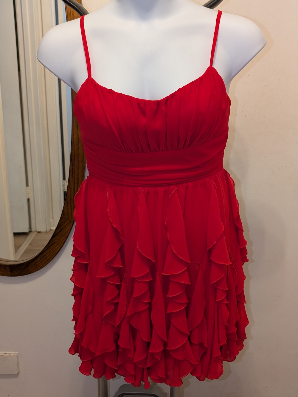 Pink Spaghetti-Strap Ruffle Party Dress